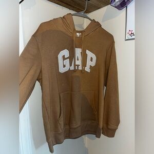 GAP heritage logo hoodie in a light brown color